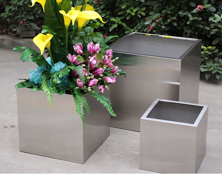 柏琳花器 拉丝方桶 园林公园不锈钢花箱 304排水 庭院别墅盆栽