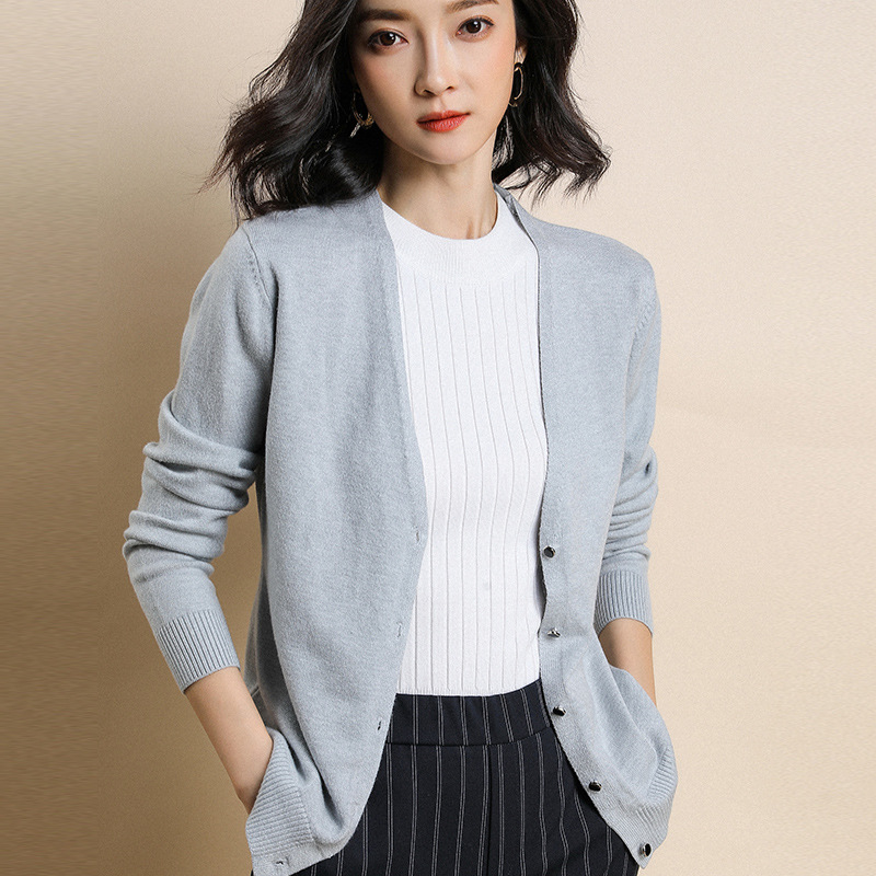 女士v领单排扣针织衫开衫 时尚百搭外套 毛衣 系扣上衣薄款