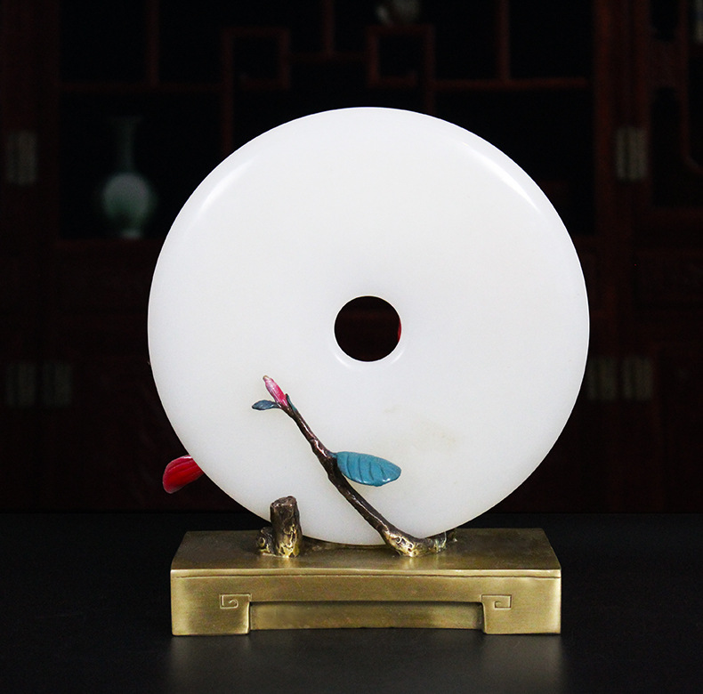 吉善缘 全铜白玉平安扣摆件 创意家居办公室乔迁装饰摆件批发1999