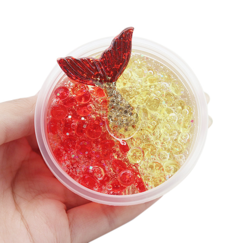史莱姆slime水晶泥鱼尾美人鱼diy扁珠泥ins彩泥棉花泥减压泥玩具