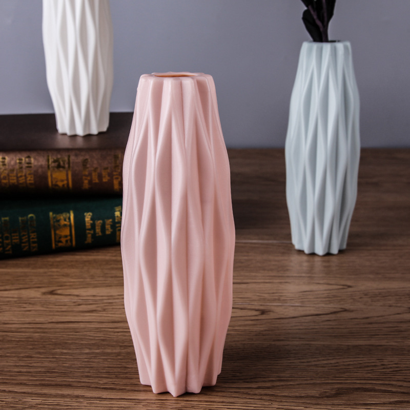 Factory Direct Sales Plastic Vase Nordic Color Vase Creative Camellia Decoration Wet and Dry Flower Vase Imitation Glaze