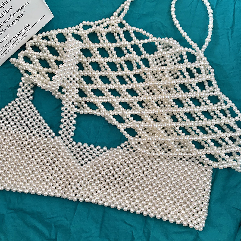 2020新款手工串珠外搭马甲 女气质v领珍珠裹胸背心外穿批发