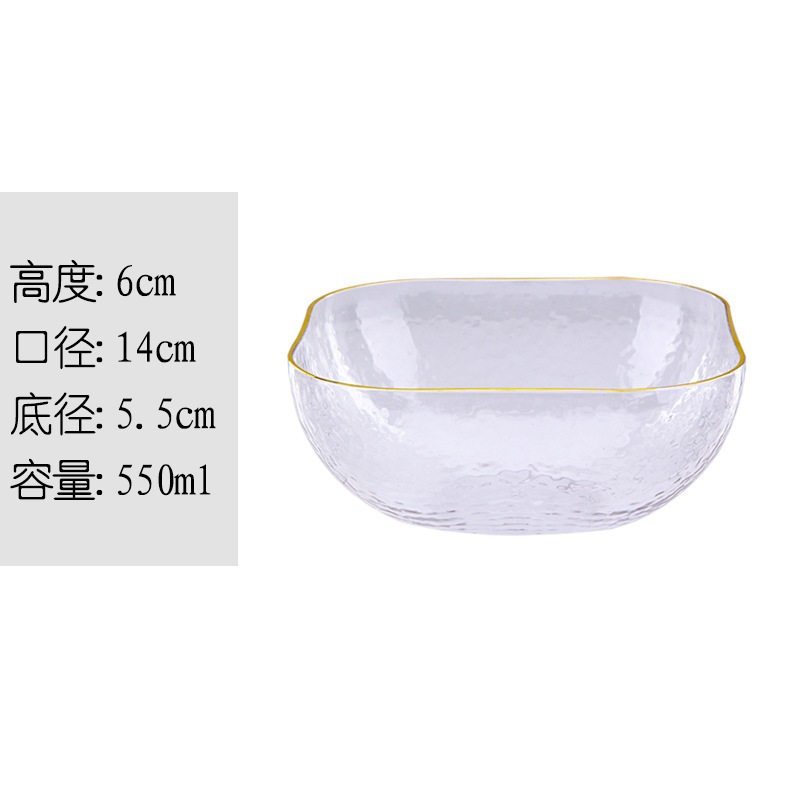 Wholesale Nordic Golden Trim Transparent Net Red Crystal Glass Bowl Salad Bowl Household Tableware Bird's Nest Dessert Bowl Fruit Bowl