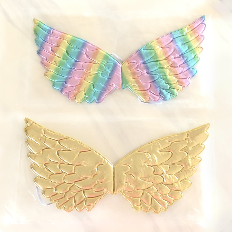 彩虹色天使翅膀儿童独角兽生日派对翅膀公主短裙连衣裙服装配饰