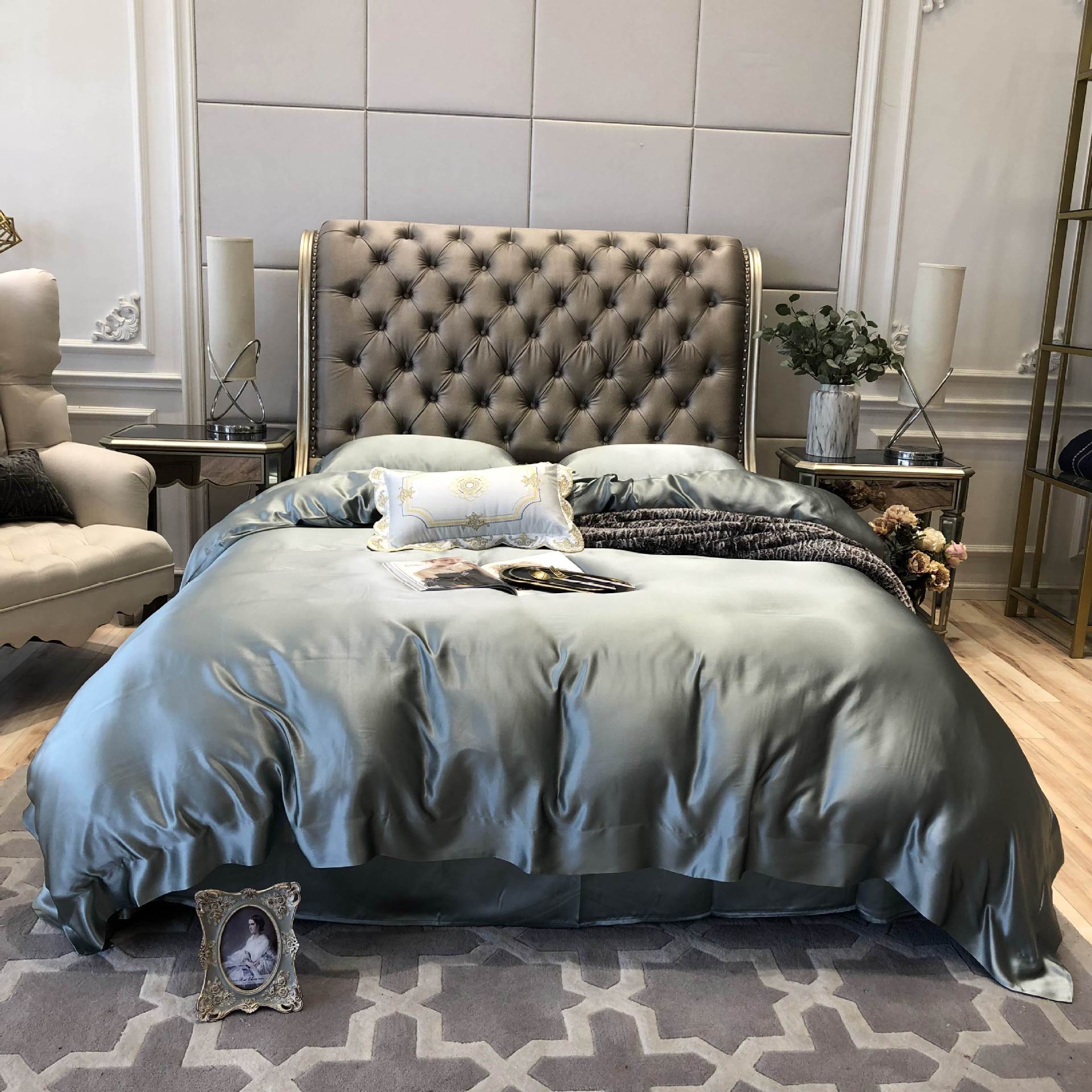 2019秋冬高端订制款桑蚕丝四件套奢华纯色蚕丝被套床上用品批发