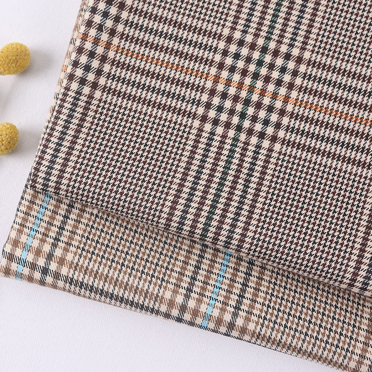 厂家直销 弹力格子布t/r纬弹色织 男女装格子布料裤子套装面料