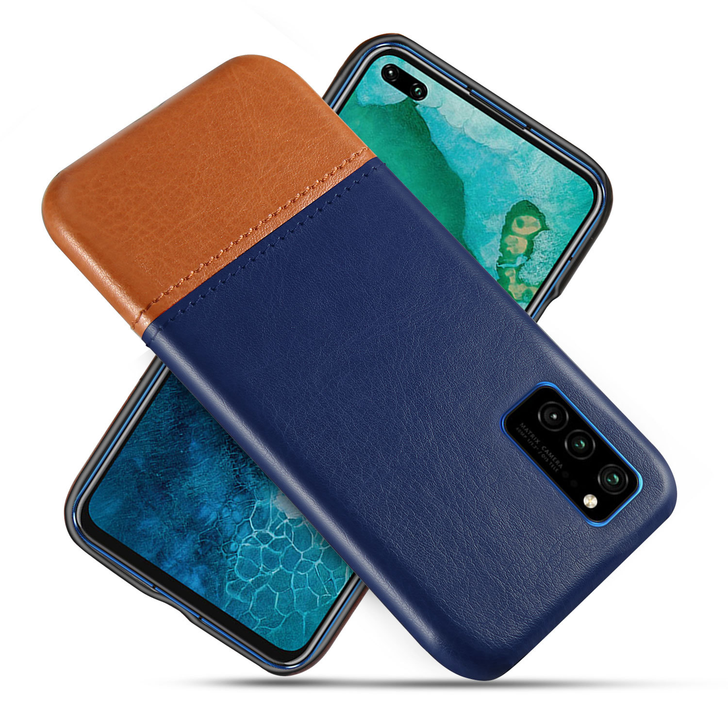 适用于honor v30手机壳个性创意华为荣耀v30撞色拼皮保护套 -潮款