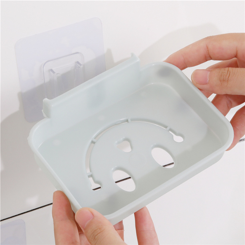 Toilet Drain Soap Holder Bathroom Cartoon Smiley Face Soap Dish Soap Holder Transparent Sticky Wall-Mounted Soap Box