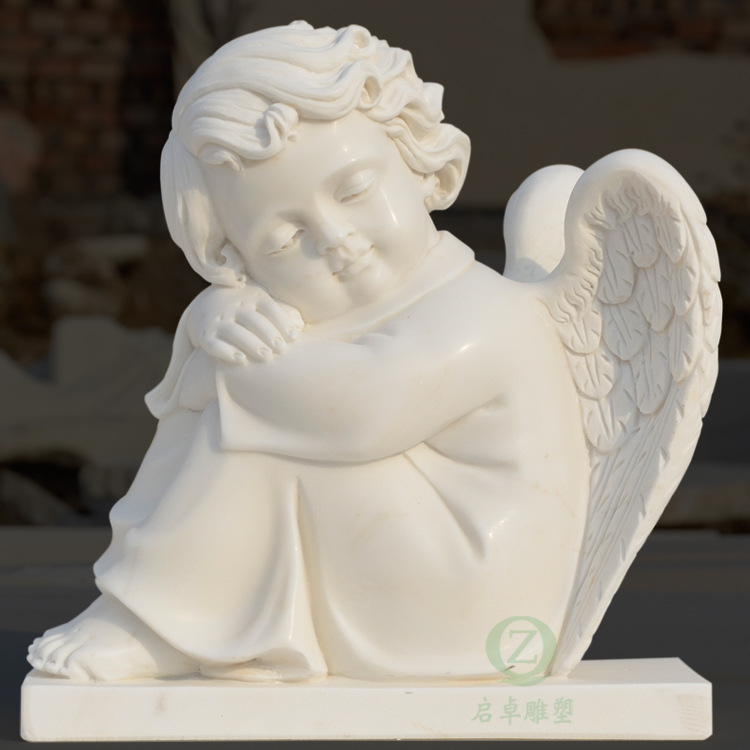 大理石教堂天使人物雕刻汉白玉墓地守护带翅膀小天使专业天使厂家