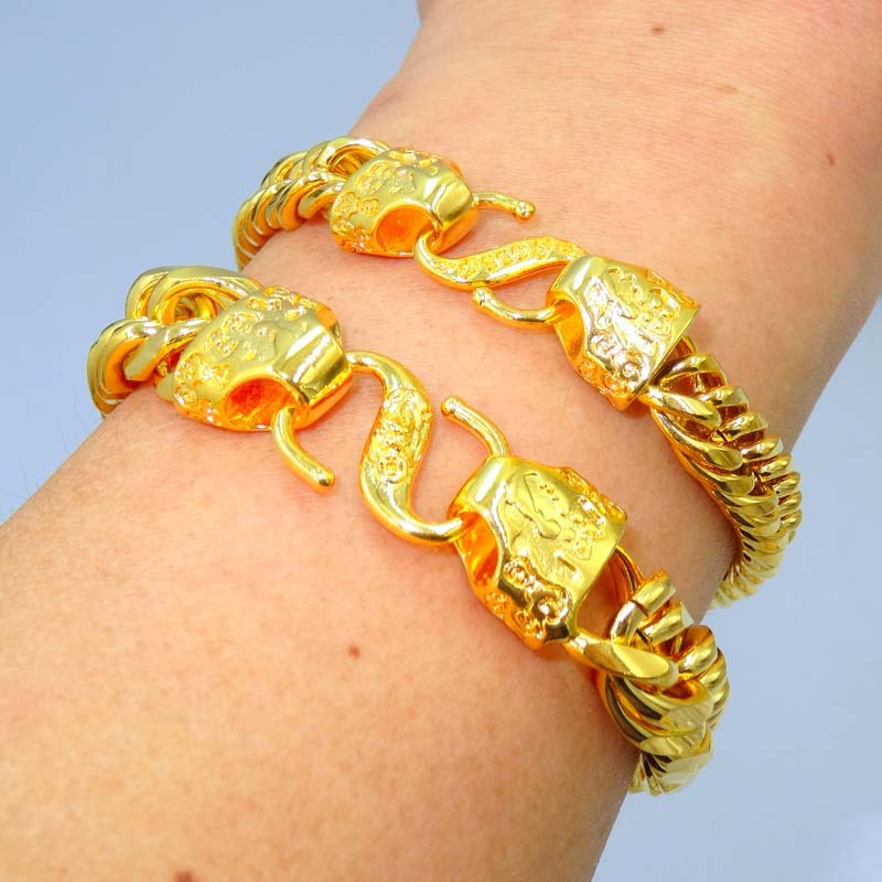 铜镀24k金福字扣情侣手链越南沙金牛仔手链金店同款沙金饰品批发