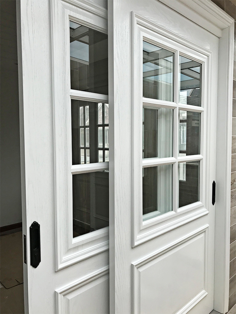 新中式白色阳台移门定制 简约现代卫生间推拉门 卧室厨房玻璃木门