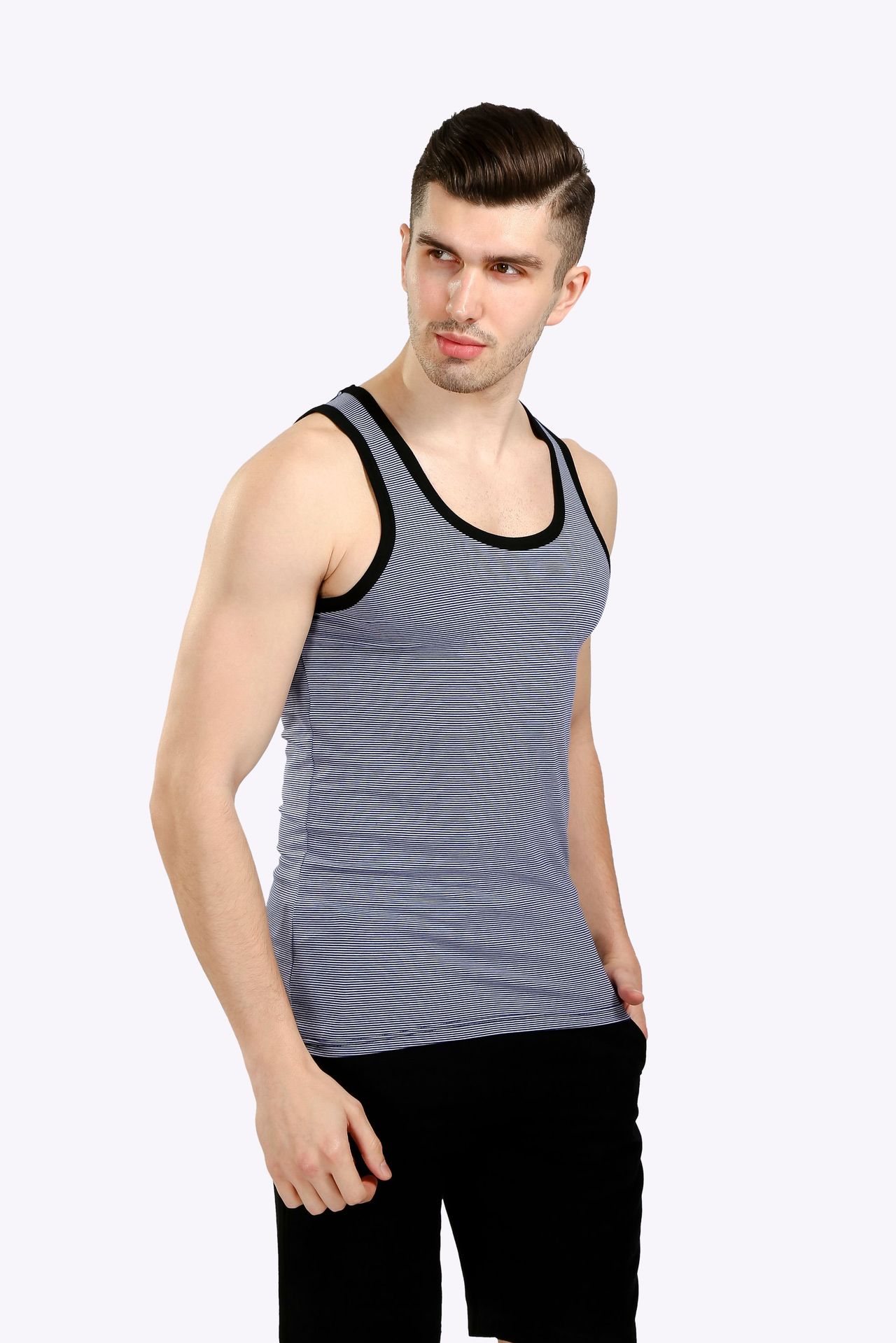 2021春夏莫代尔条纹男士背心运动休闲打底男背心弹力男式背心批发
