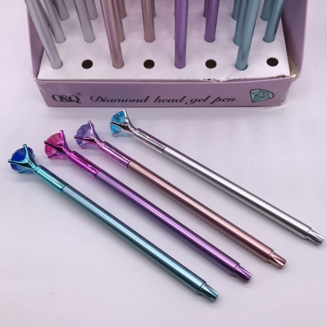 日韩仿真钻石中性笔创意水晶玫瑰花签字笔学生学习办公文具批发黑