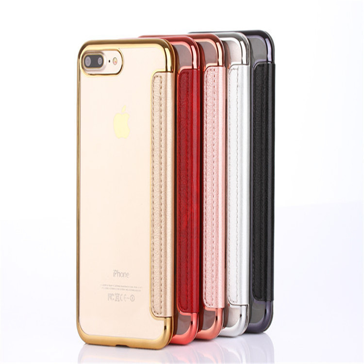 适用iphonexsmax翻盖手机皮套6s苹果7plus电镀tpu保护套xr透明壳