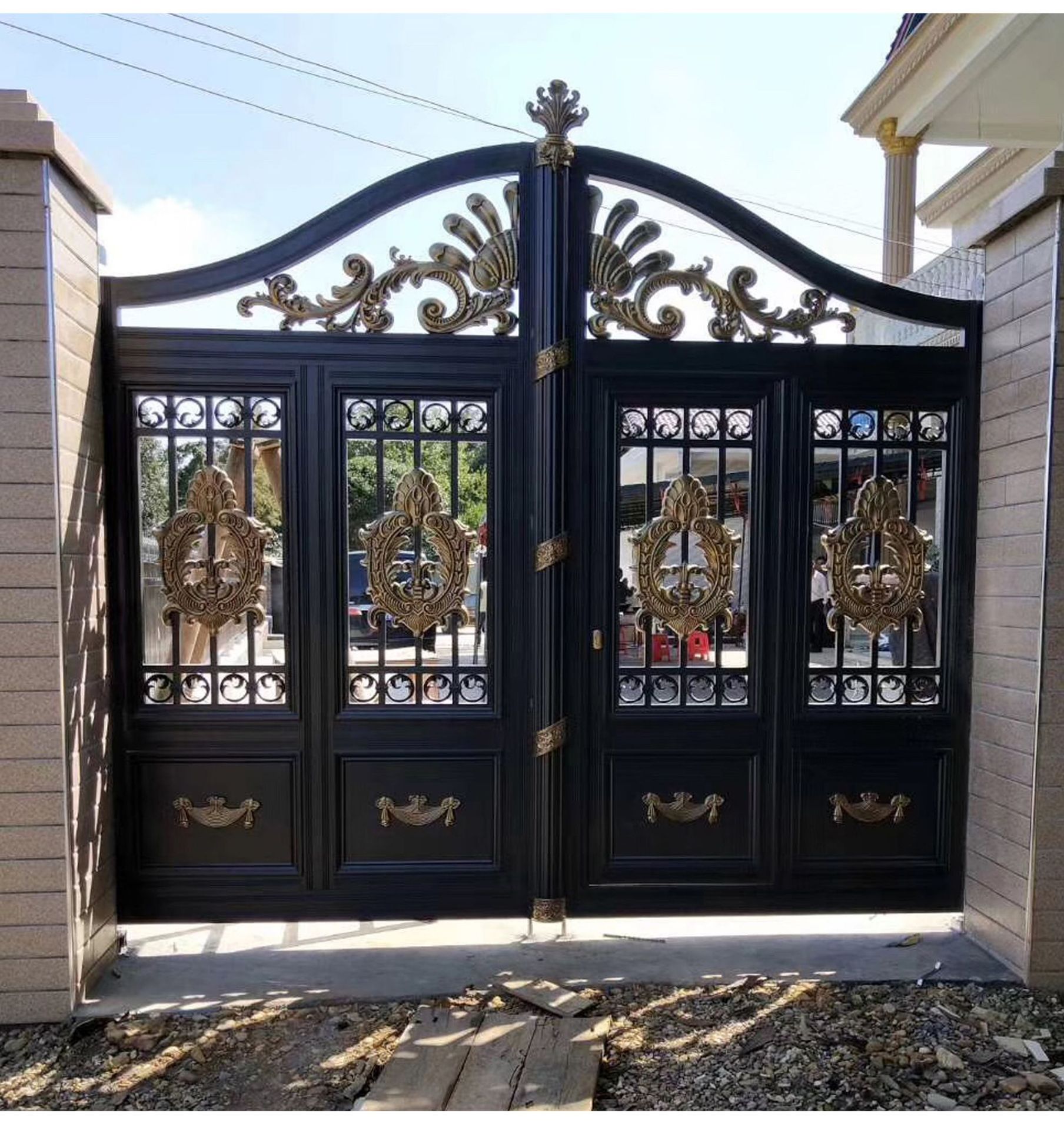 厂家定制 铝艺大门 铝合金庭院门 别墅大门 农村别墅平开门庭院门