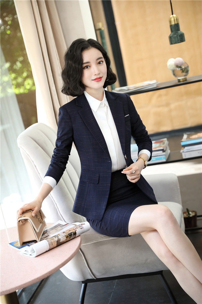 2019新款西装正装女装套装秋冬格子职业装工作服女时尚气质ol西服