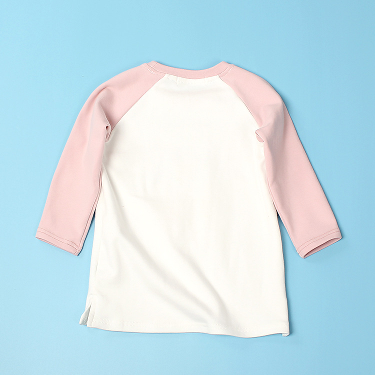 女童长袖t恤秋款插肩袖中长款打底衫儿童针织衫卡通印花韩版童装