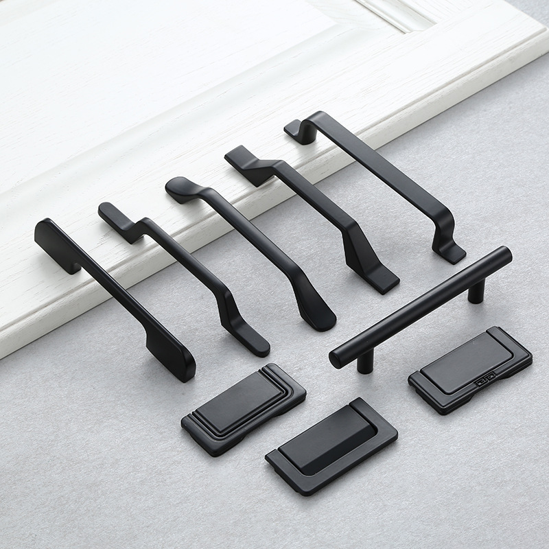 批发现代简约拉手衣柜1米加长柜橱柜黑色哑光色把手抽屉酒柜把-报价