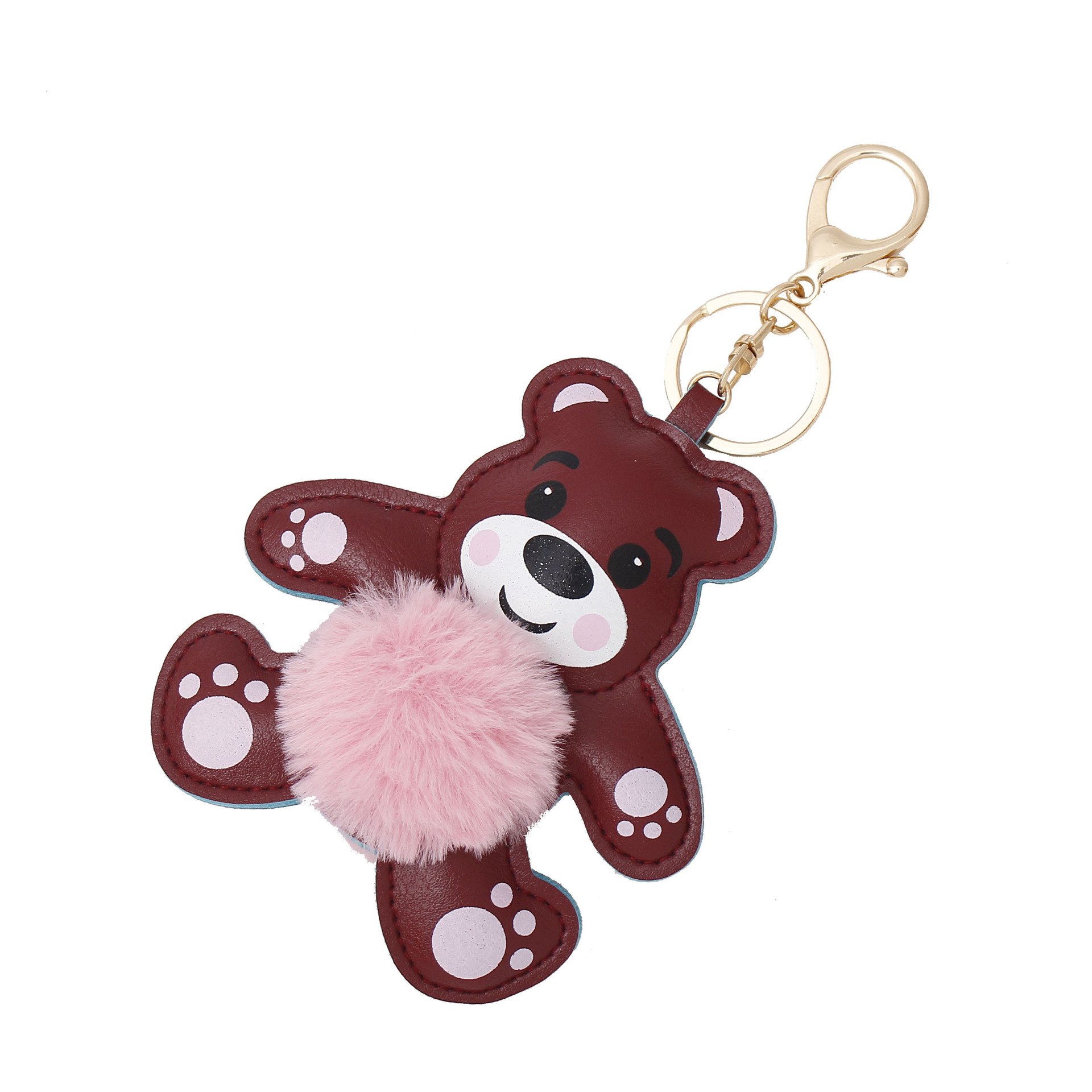 卡通可爱pu小熊毛球钥匙扣挂件创意动物毛绒包包汽车挂饰礼品定制