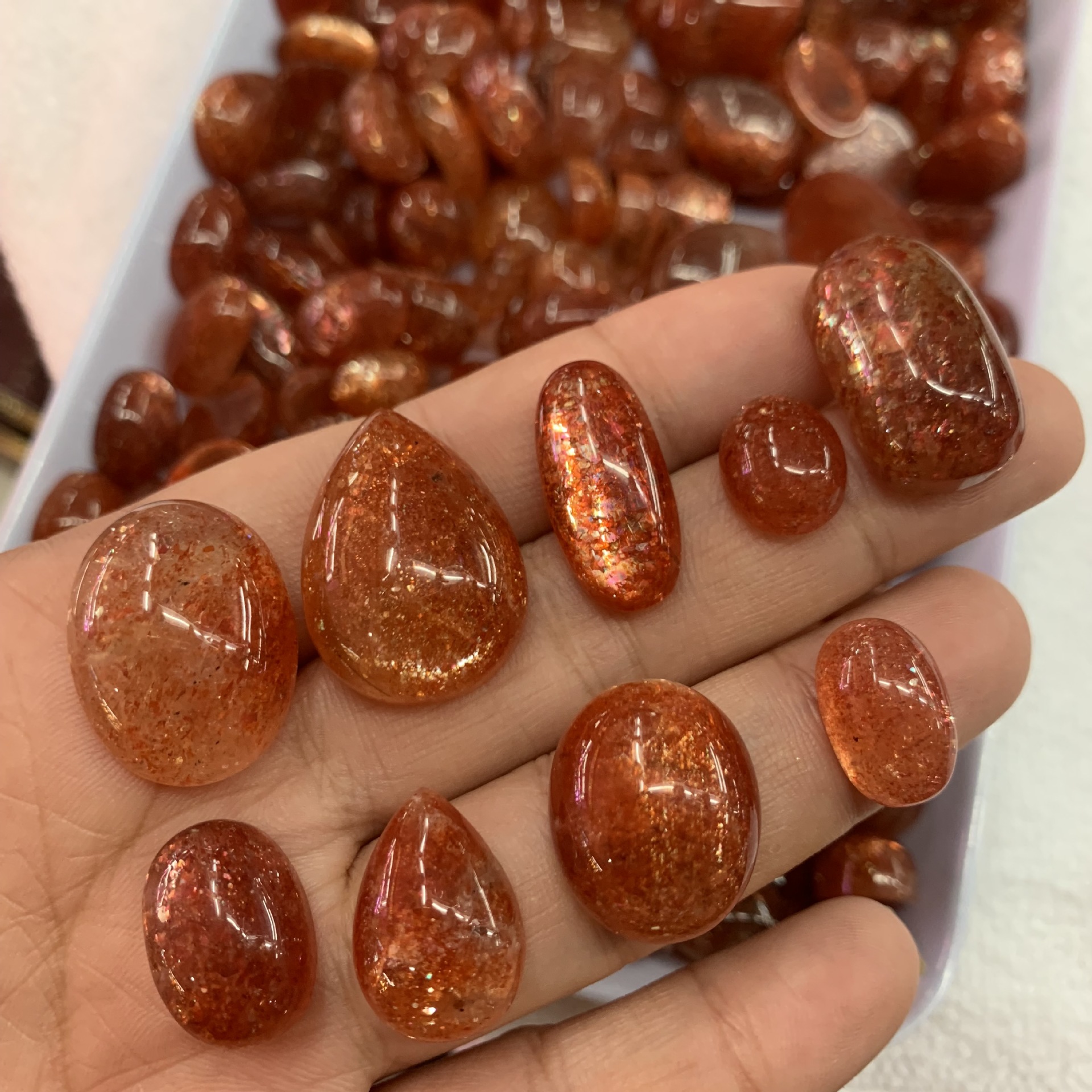 天然金太阳石戒面水滴吊坠裸石 金草莓晶配饰可镶嵌 批发货源