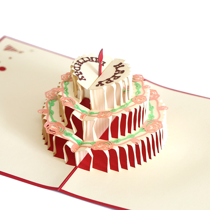 生日蛋糕3d立体贺卡 手工纸雕镂空祝福卡片 纸艺礼品定制logo