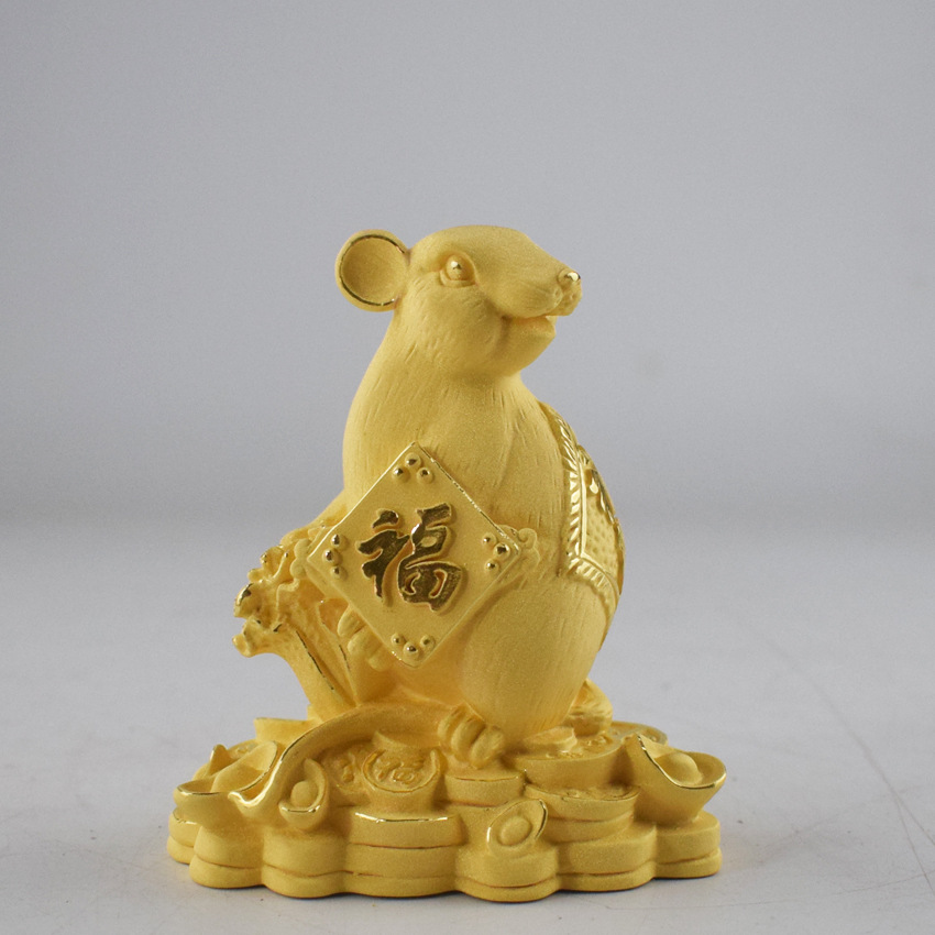 绒沙金鼠年招财礼品生肖老鼠创意摆件金鼠纳福吉祥物礼品金鼠送福