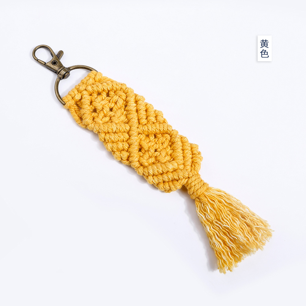 欧美北欧风手工编织钥匙扣女创意棉绳编流苏挂件绳结包包配饰批发