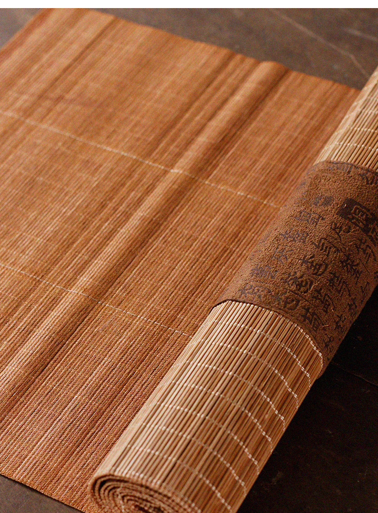 竹编茶席 禅意桌旗仿古 竹帘壶承杯垫 书法隔热垫竹制品茶道配件