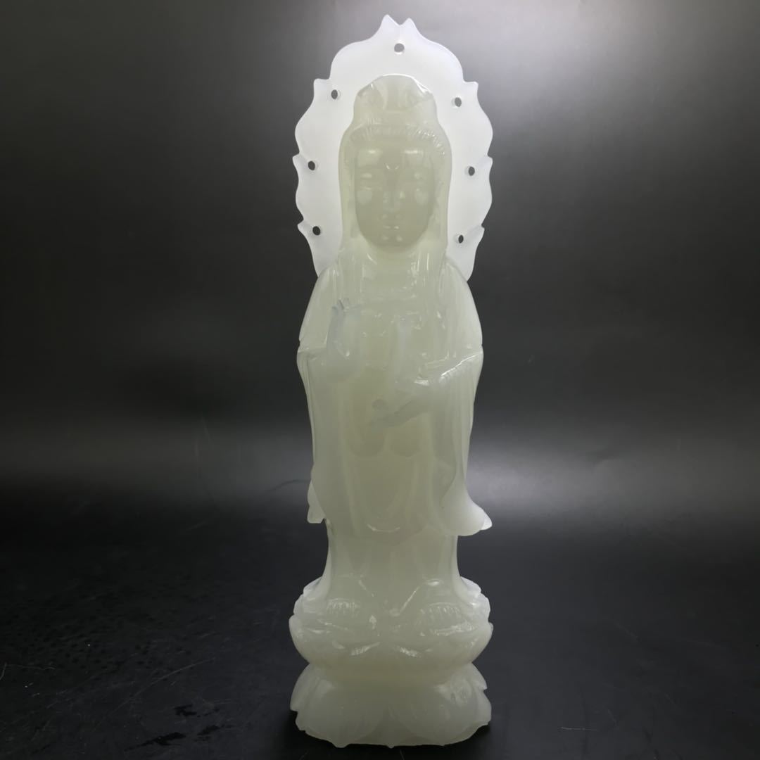 玉观音批发阿富汗玉白玉观世音菩萨像白玉观音水瓶观音佛堂玉像