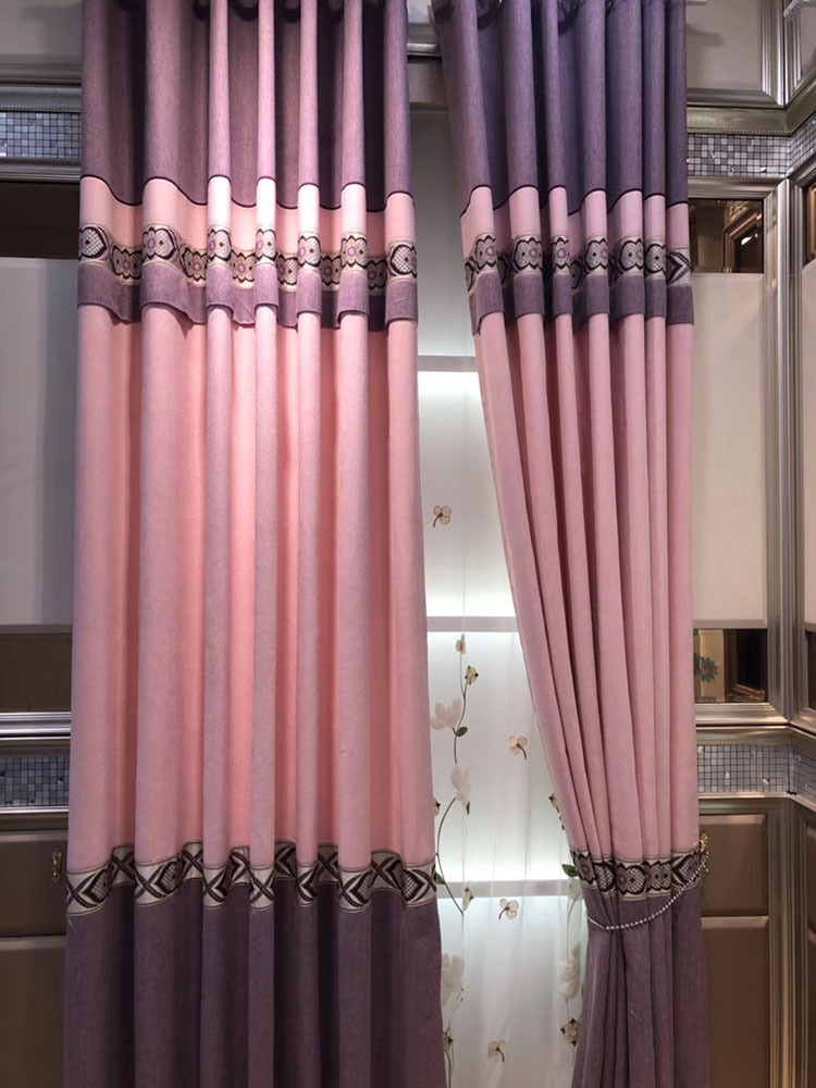 厂家直销 轻奢高档加厚羊驼绒提花边拼接窗帘布料 卧室客厅高遮光