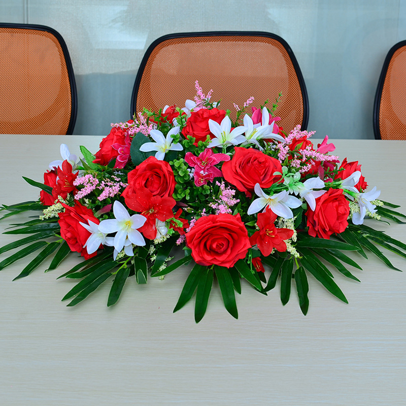 工厂店仿真桌花会议桌玫瑰花假花仿真花仿真餐桌风花演讲台花套装