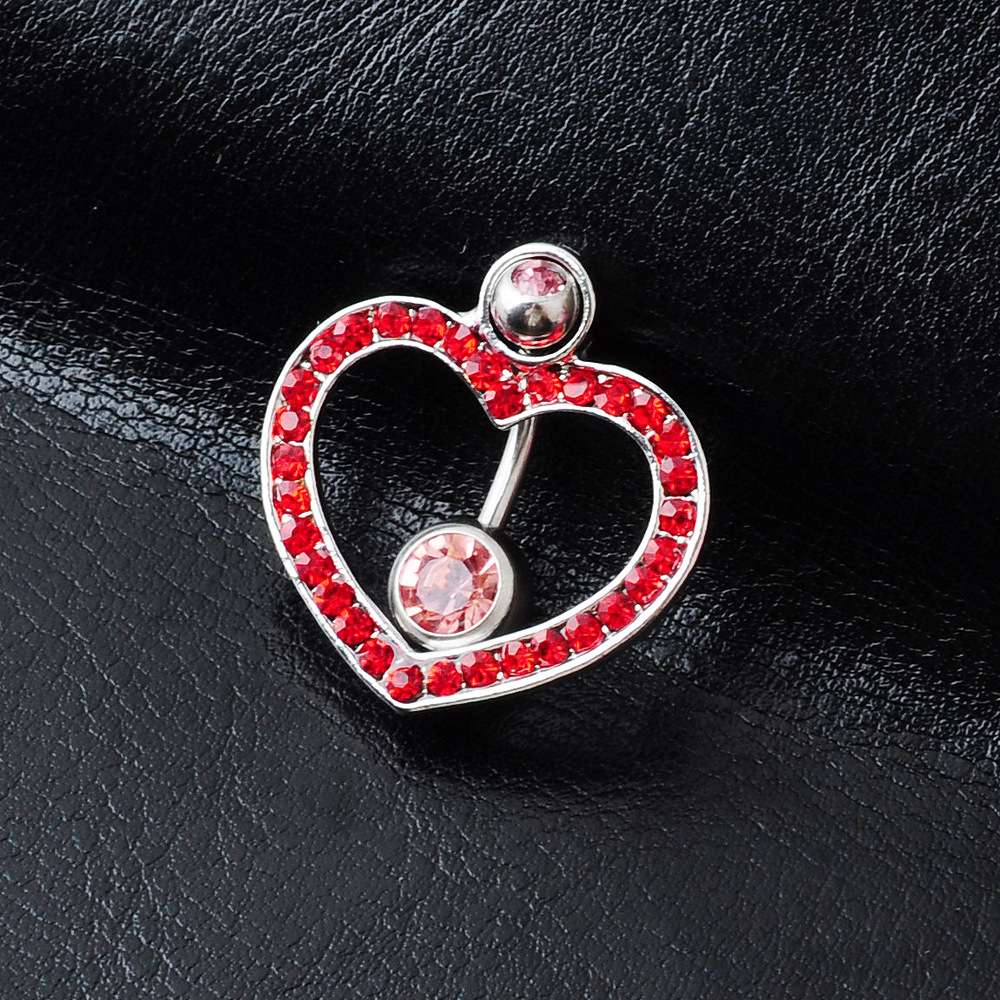 跨境电商欧美穿刺创意脐饰镶钻桃心形肚脐环肚脐钉厂家直销批发