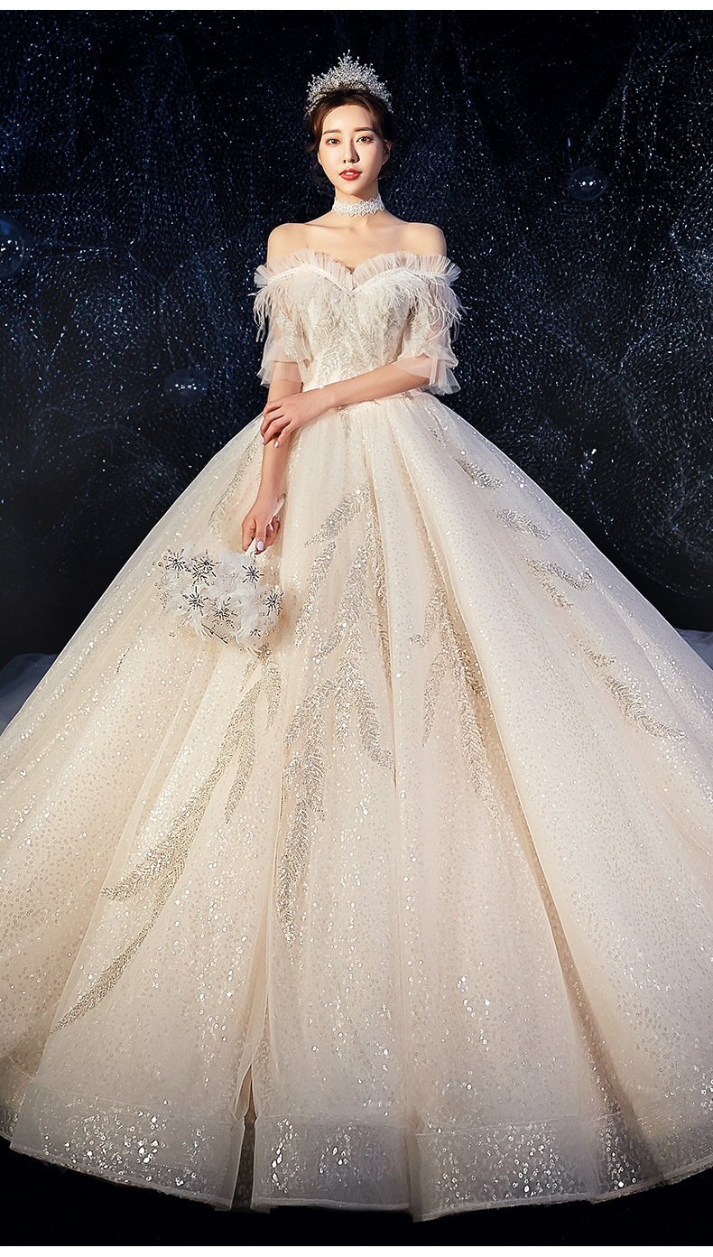 商品描述袖长中袖婚纱礼服款式高腰流行元素绑带婚纱礼服摆型长拖尾