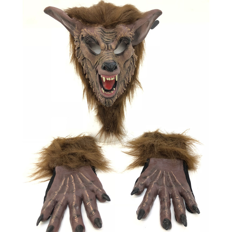 万圣节狼人面具恐怖魔鬼化妆舞会道具面具全套头狼头头套狼人手套