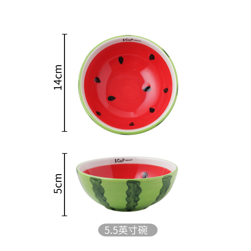 Children's Ceramic Tableware Creative Fruit Bowl Household Rice Bowl Cute Japanese Salad Bowl 5-Inch Bowl