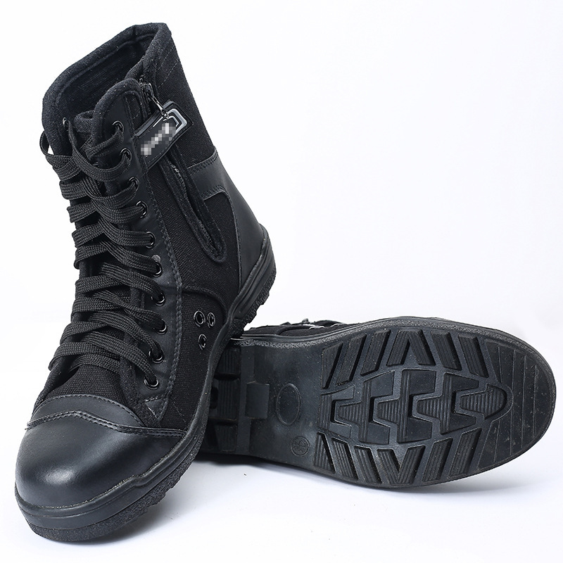 保安帆布靴高腰作战靴夏季网面透气特训靴战术靴保安作训帆布鞋子