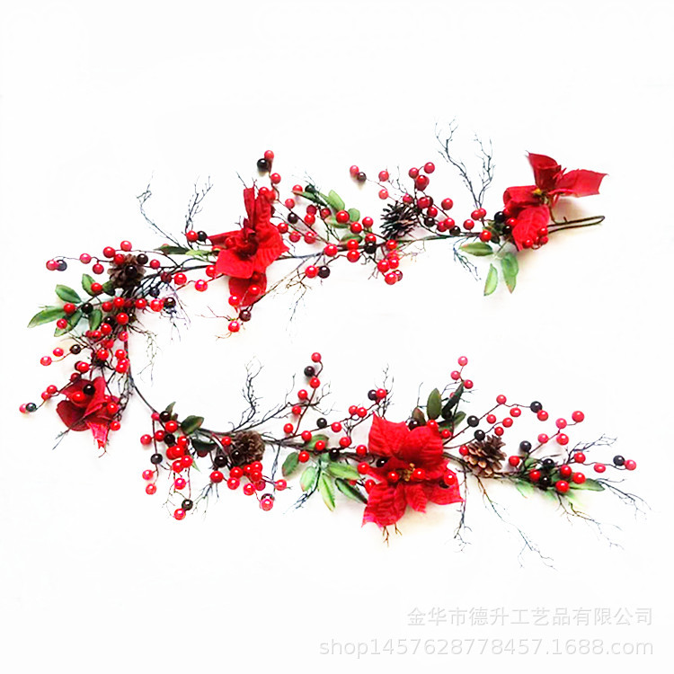 Factory Supply Hotel Mall Scene Decoration Christmas Pendent Ornaments Chinese Hawthorn Christmas Flower Rattan DIY