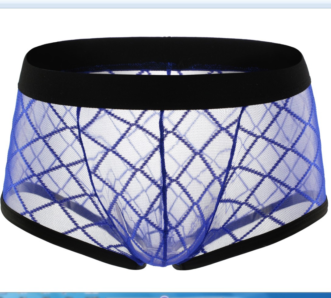 男士内裤平角裤性感透明透气网纱内裤u凸平角内裤