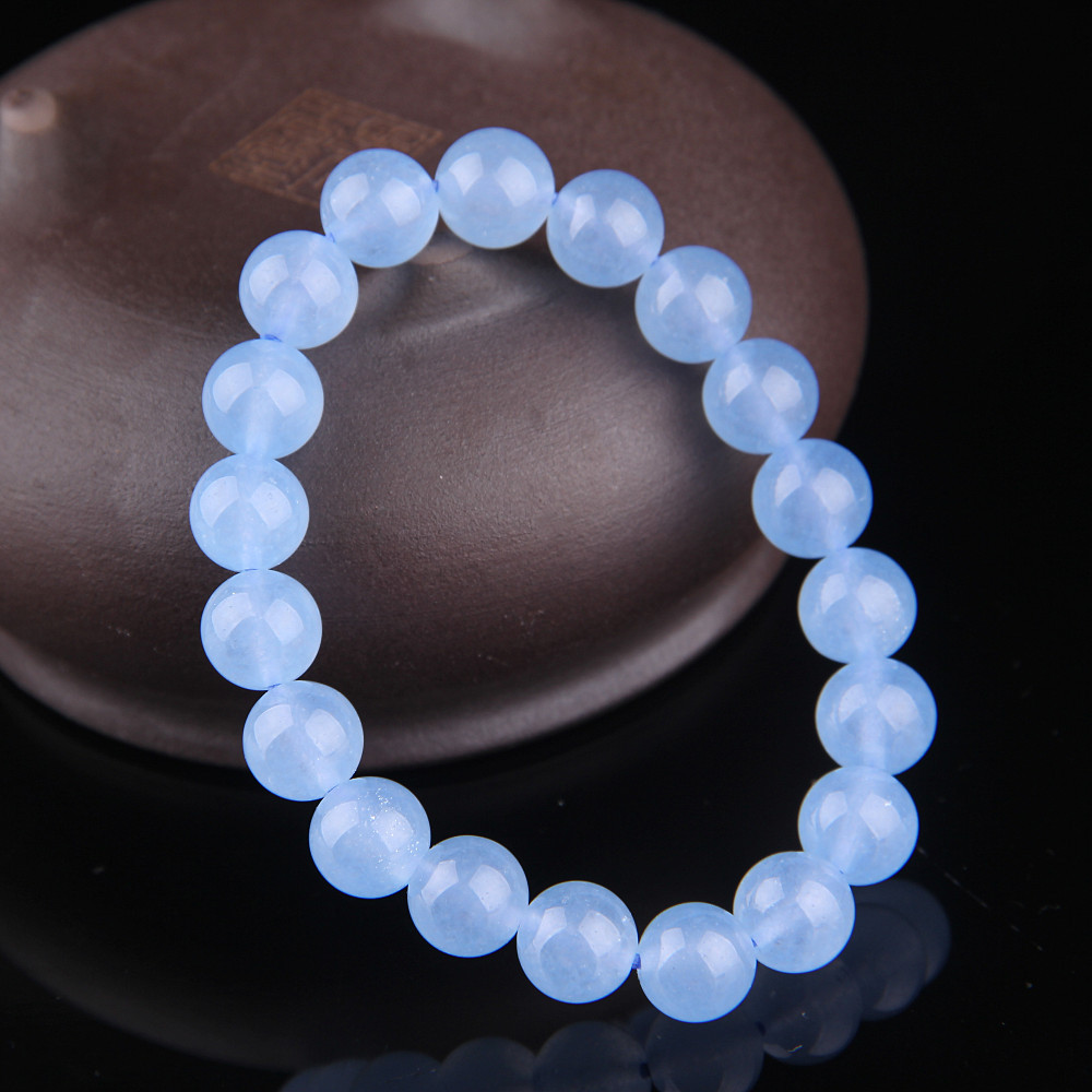 天然海蓝宝水晶手链 男/女款 润蓝 爱之石 10mm蓝水晶手串批发