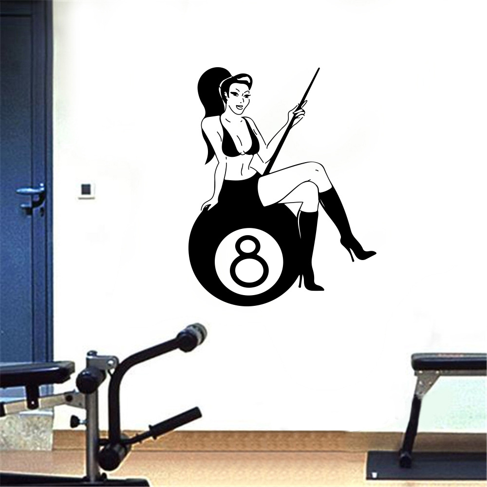 美女台球 8一代精雕可移除个性墙贴客厅卧室沙发背景墙 js377
