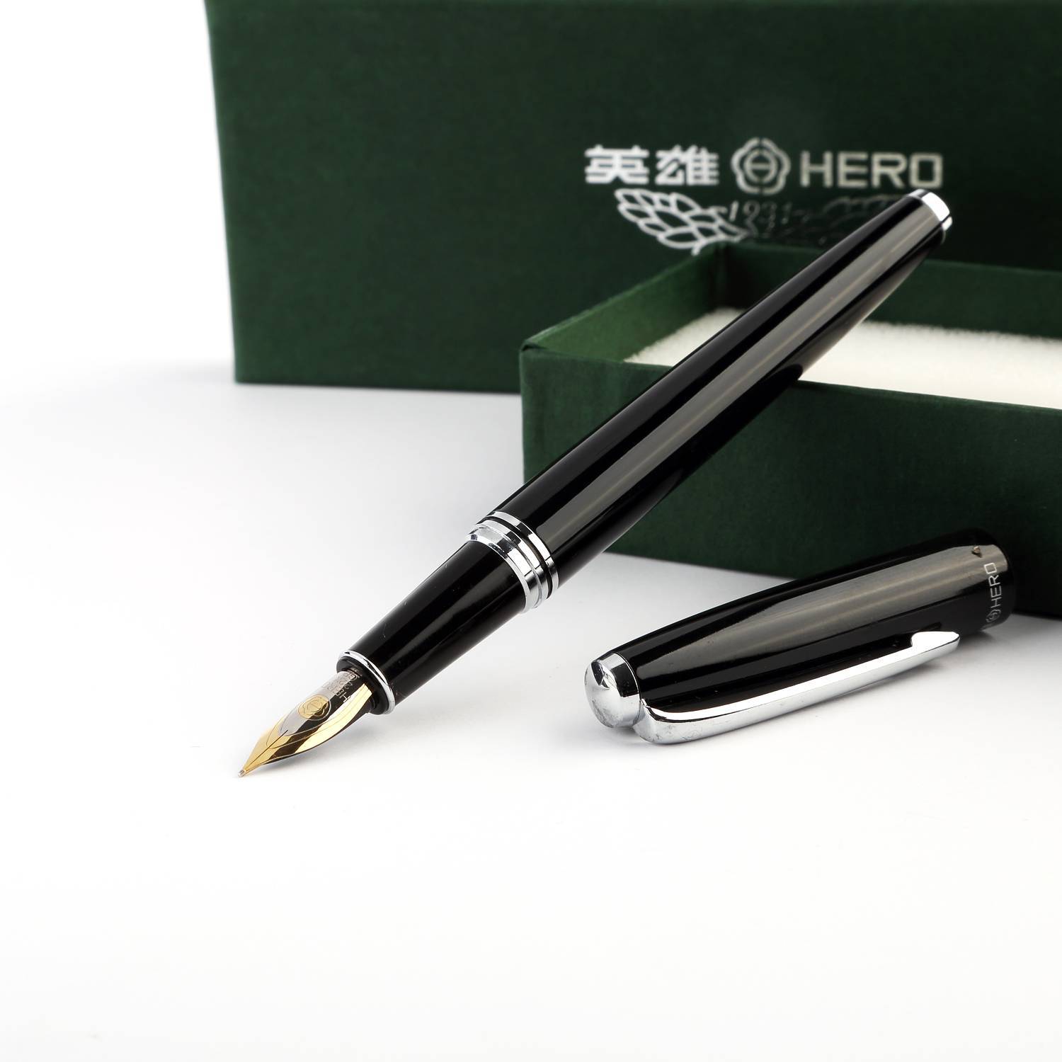 英雄钢笔正品373ep黑杆高级礼品金属钢笔练字大明尖黄尖 定制logo