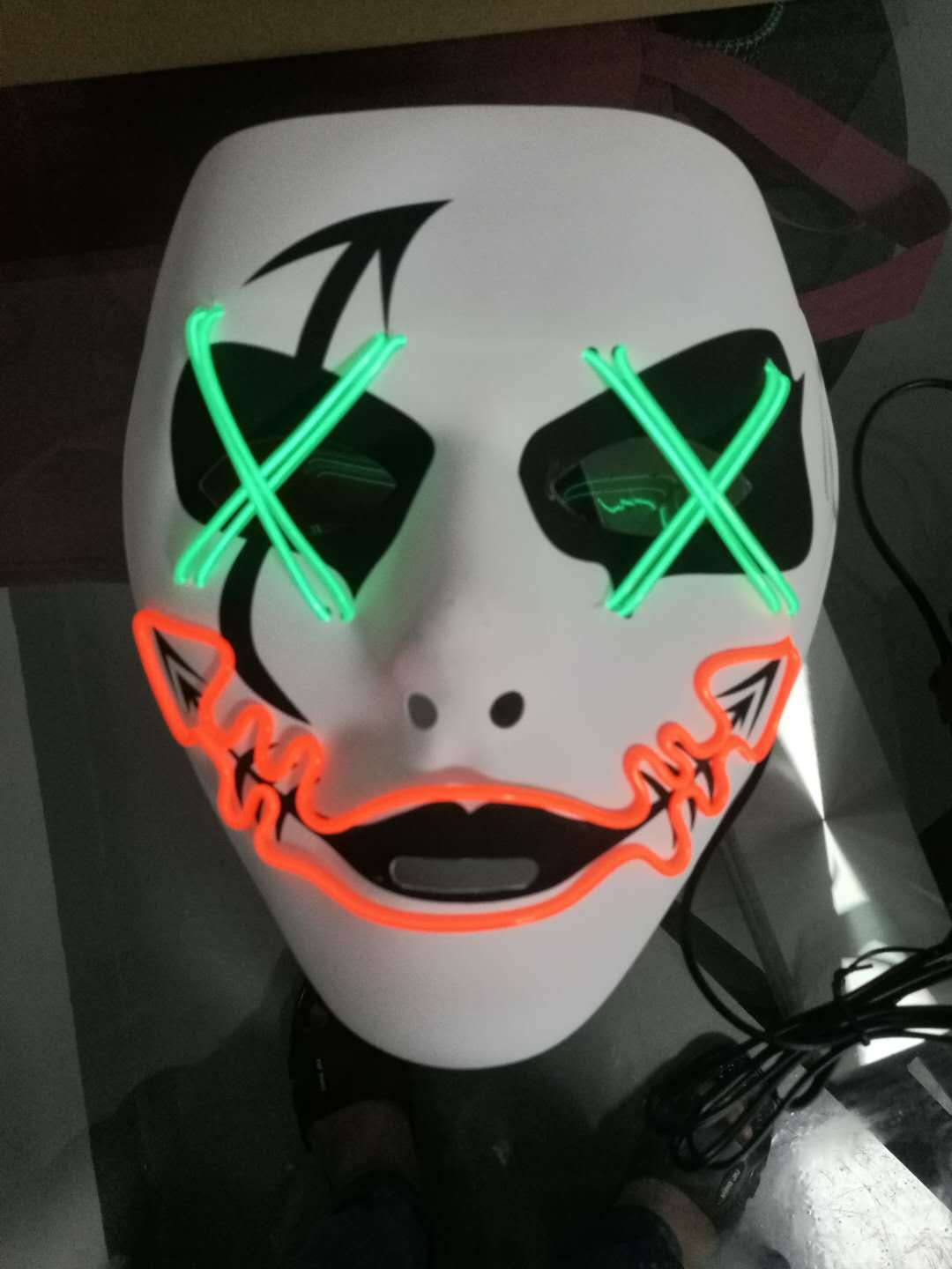 新款热销中el冷光叉眼鱼嘴双色发光白面小丑玩具十种颜色任意搭配