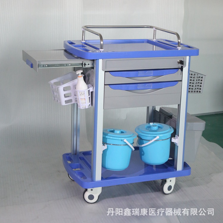 厂家直销医用abs新款蓝色两抽输液送药车 治疗车 口服药品推车