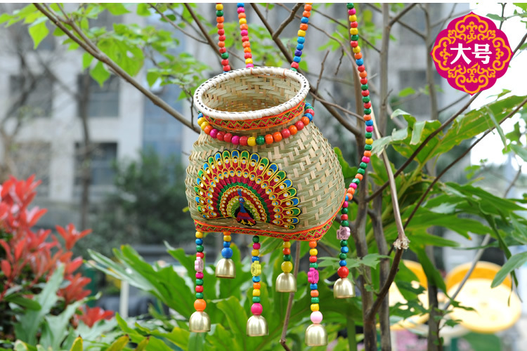 民族风竹编鱼篓装饰手工小背篓插花篓儿童摄影布置舞蹈道具用品