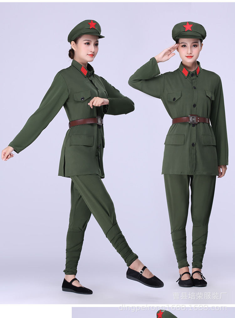 红军长袖演出服弹力灰蓝色短袖演出军服成人八路军新四军表演服