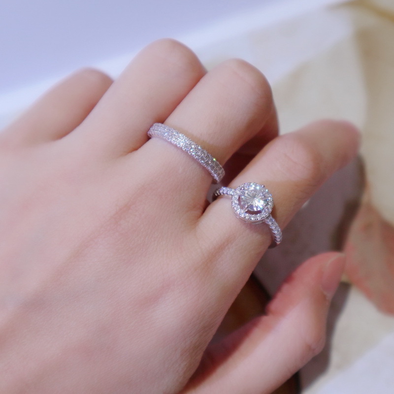 s925银时尚双排钻戒指女 日韩百搭纯银指环奢华满钻双层排戒批发