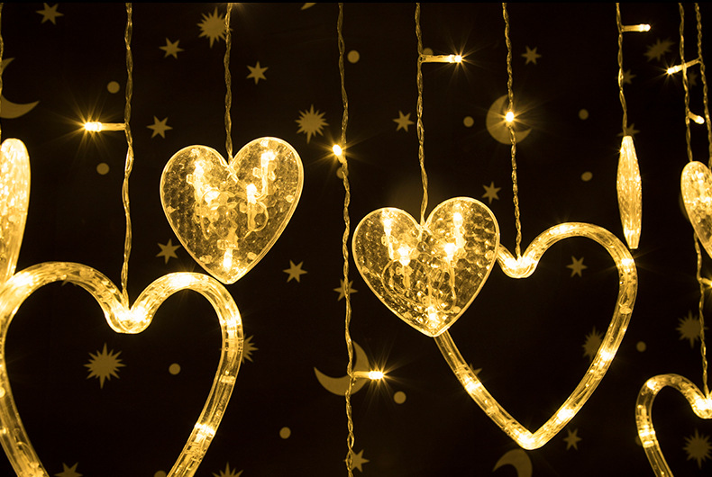 批发led心形彩灯圣诞树节日派对户外室内爱心装饰灯串心形窗帘灯