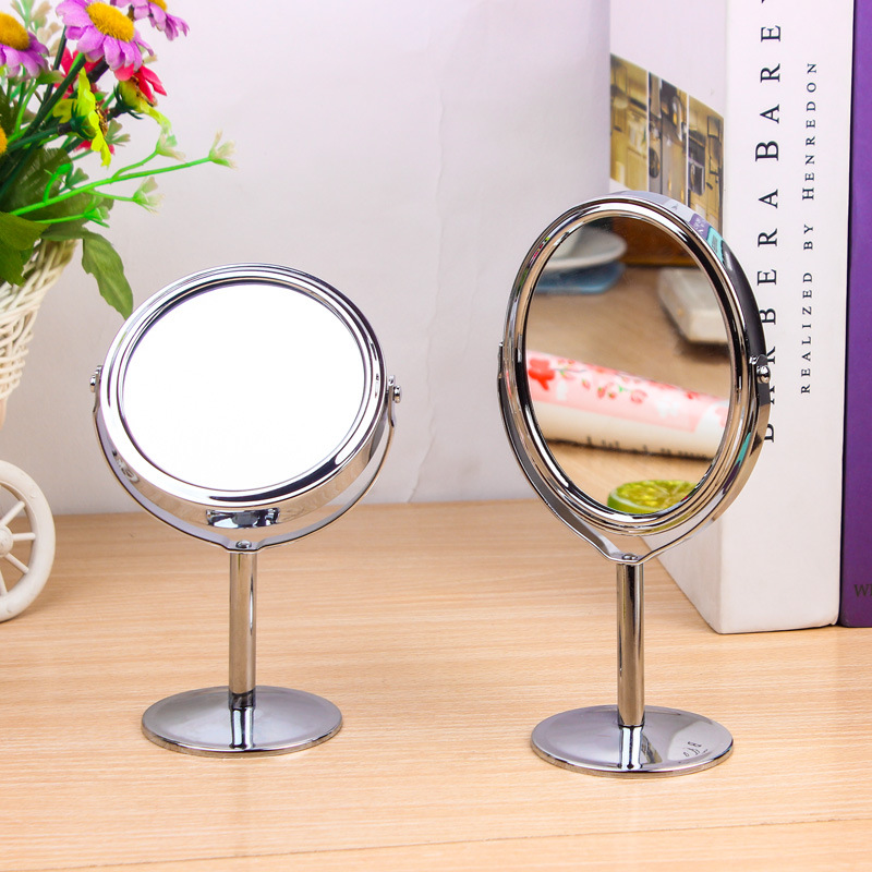 metal round desktop cosmetic mirror desktop rotatable 1：2 magnifying glass european princess mirror double-sided dressing mirror