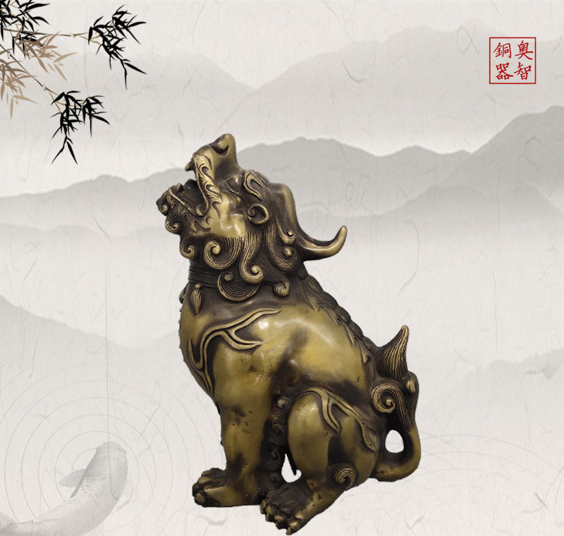 纯铜朝天吼铜独角兽貔貅开运摆件望天吼家用铜镇宅招财瑞兽工艺品