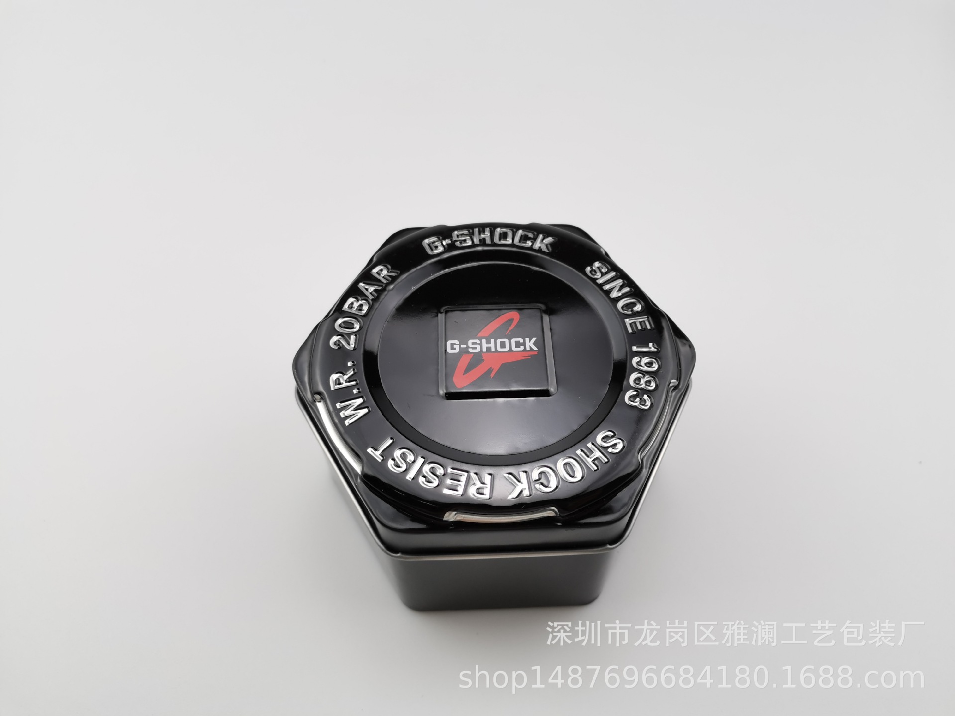 卡西欧黑色六角形铁盒内衬海绵手表铁盒马口铁可定做logo